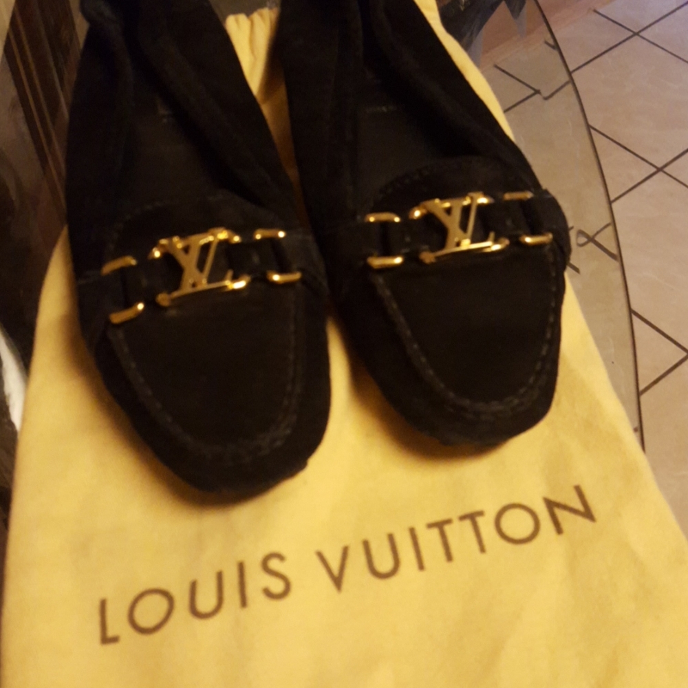 Louis Vuitton black suede loafers